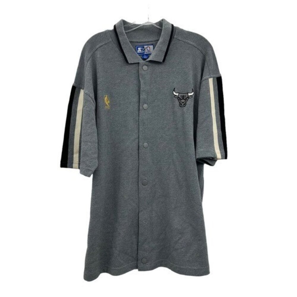 Vintage Chicago Bulls Starter Warm Up Snap Button Shooting Shirt Mens L Gray NBA
